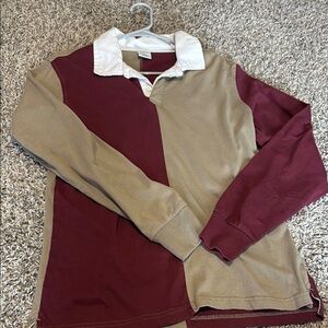 Urban Outfitters Burgundy and Tan Polo Shirt